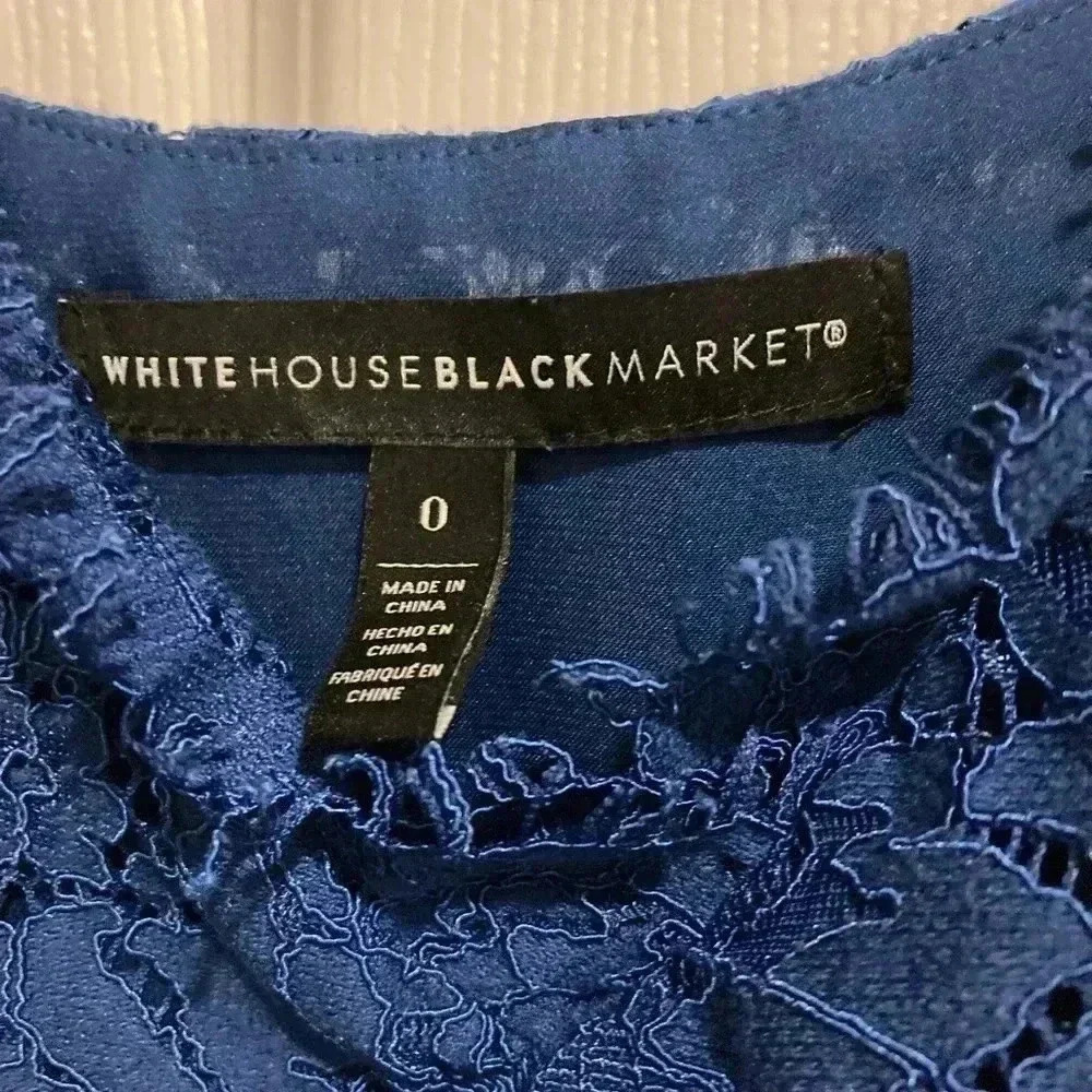 White House Black Market Lace Tank Sleeveless Blouse Top Royal Blue Sz. 0 - Picture 5 of 6